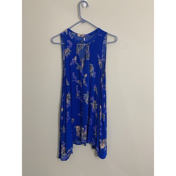 FREE PEOPLE Medallion Tree Swing Tunic Mini Dress Sleeveless Boho Blue Size XS - Picture 1 of 5